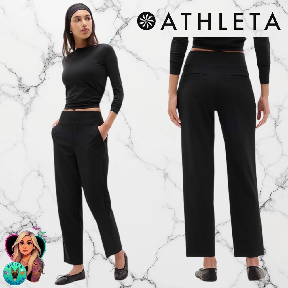 Athleta Endless High Rise Pants Black Tapered Leg Women's 4 Stretch Pockets